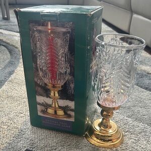 Crystal Tree Hurricane Lamp with Gold Base